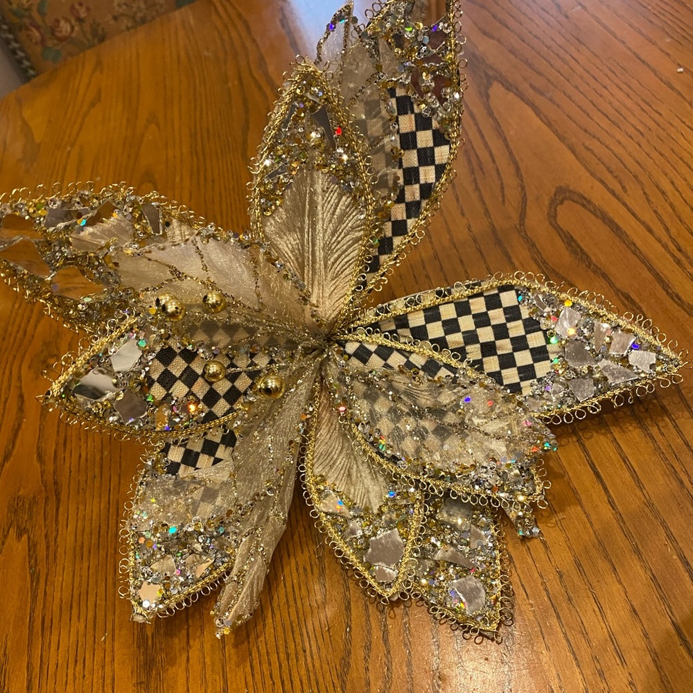 Mackenzie Childs Gold and Black Courtly Check Decorative Accent Tree Clips (10)